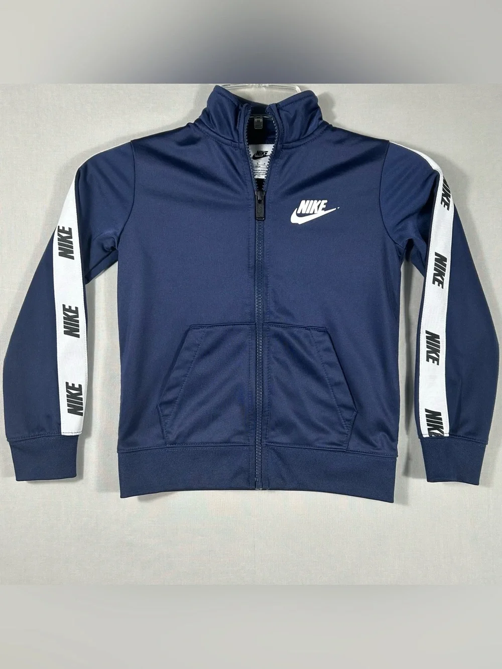 Nike Track Jacket Boys Small (4-5) Navy White Full Zip Pockets Logo